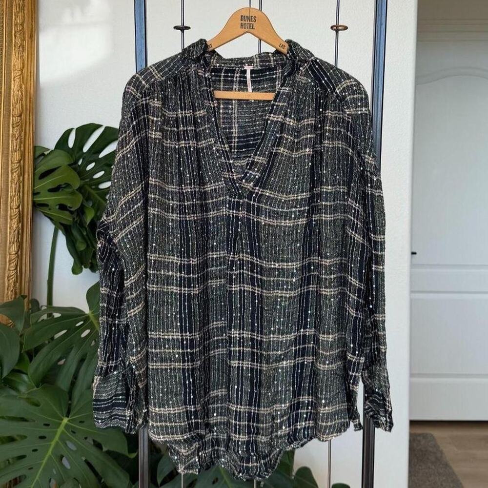 Free People Sequin Plaid Oversized Tunic